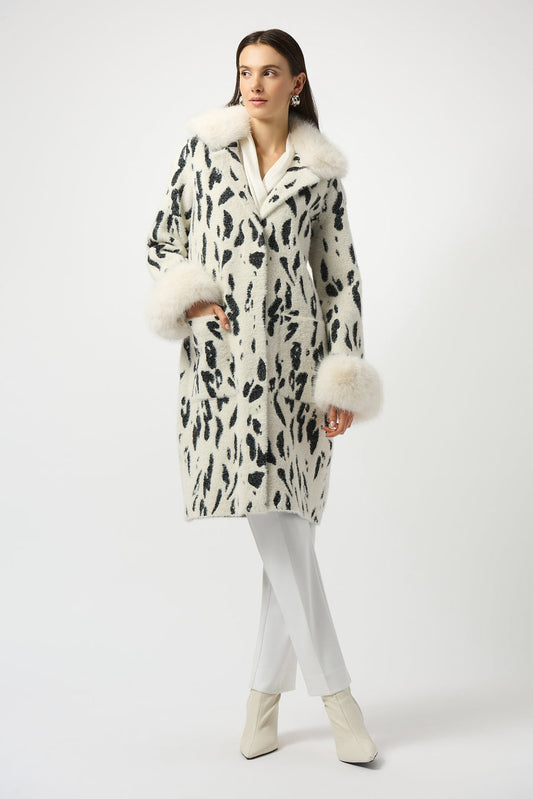 Womens Joseph Ribkoff Chic Animal Print Coat in Winter White/Black