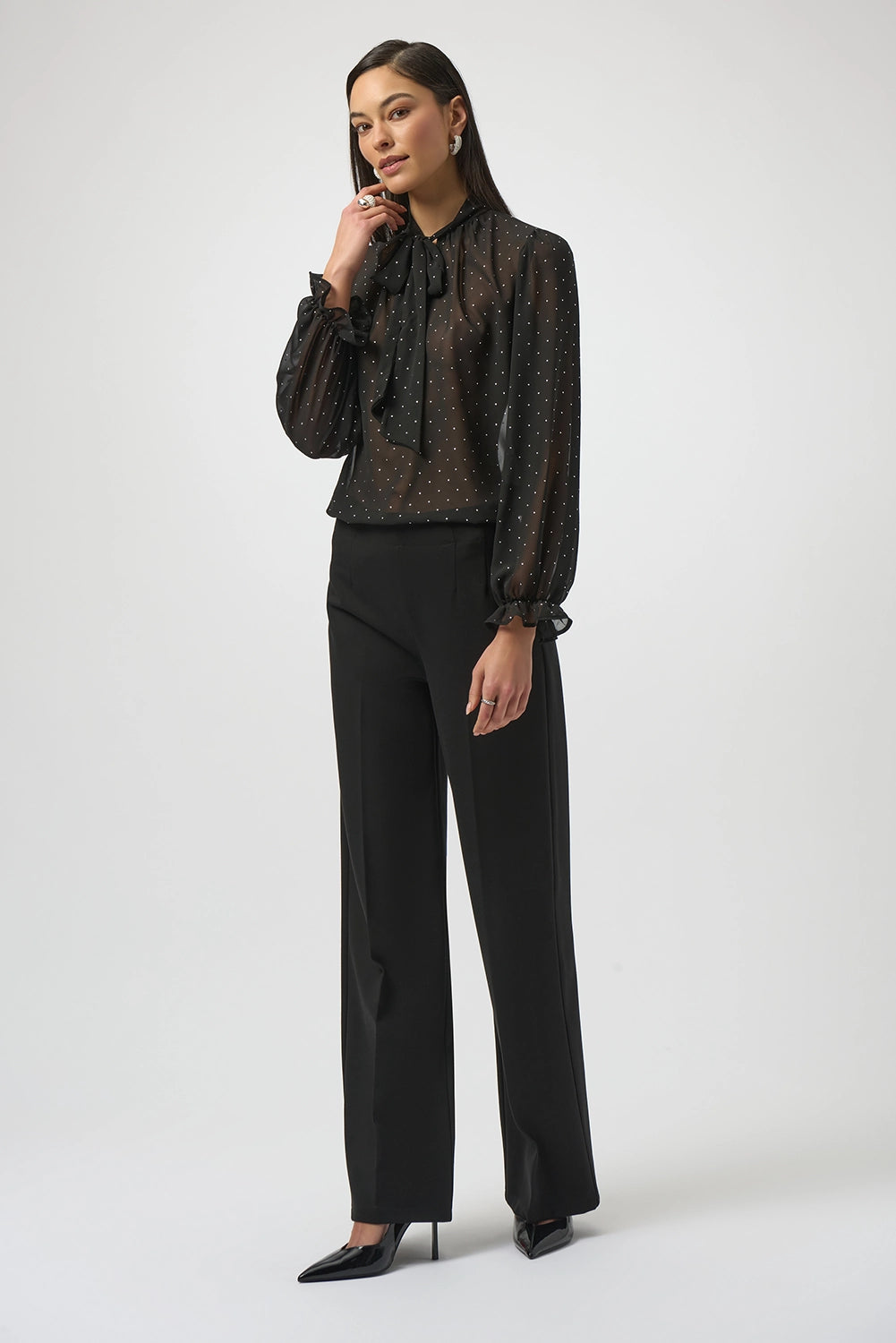 Womens Joseph Ribkoff Sheer Polka Dot Pullover in Silver