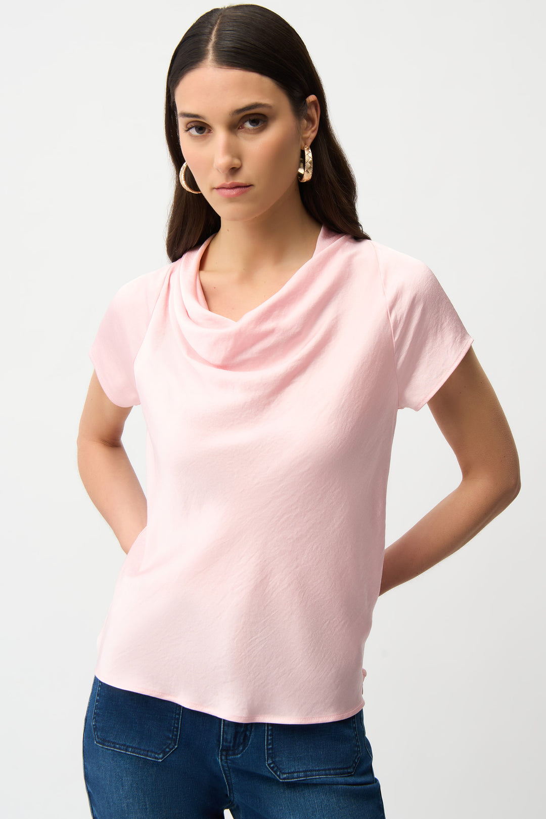 Womens Joseph Ribkoff Cowl Neckline Satin Top in Petal Pink