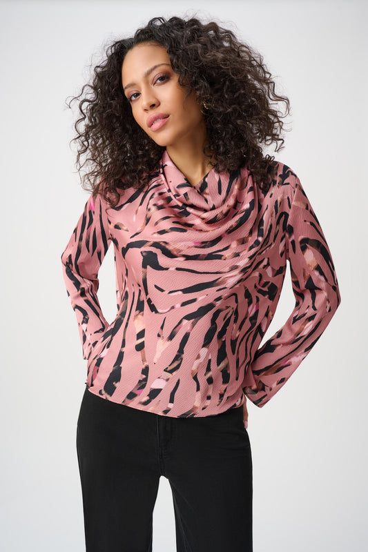 Womens Joseph Ribkoff Animal Print Cowl Neck Pullover in Pink/Multi
