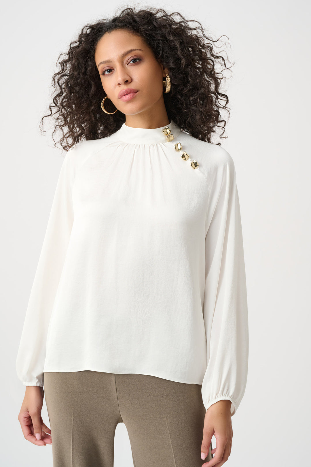 Womens Joseph Ribkoff Chic High Neck Blouse in Winter White