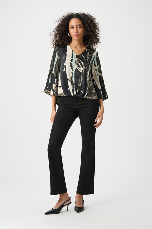 Womens Joseph Ribkoff V-Neck Relaxed Fit Pullover in Moonstone/Multi