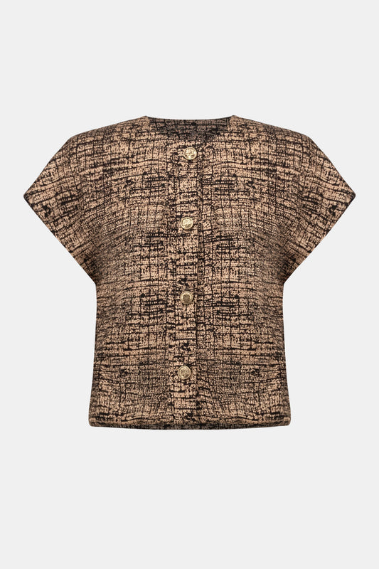Womens Joseph Ribkoff Abstract Bomber Knit Vest in Black/Beige