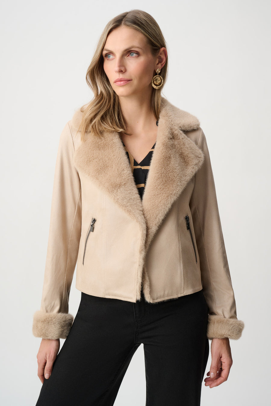Womens Joseph Ribkof Foiled Faux Suede Jacket in Soft Taupe