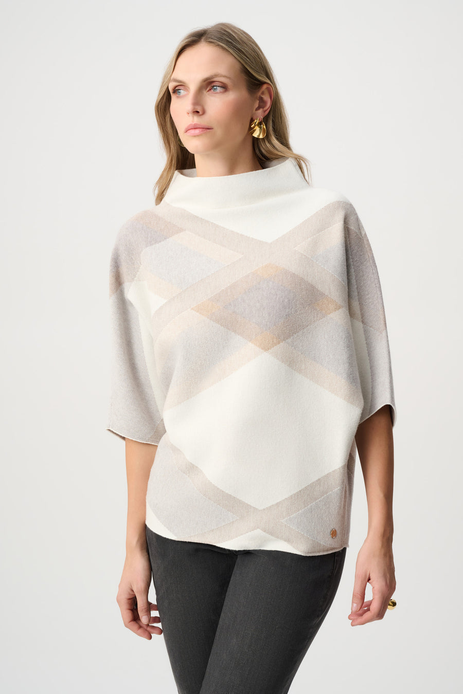 Womens Joseph Ribkoff Geometric Cowl Neck Pullover in Winter White