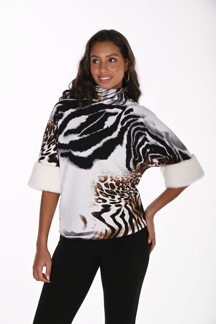 Womens Frank Lyman Knit Top in Ivory/Mocha