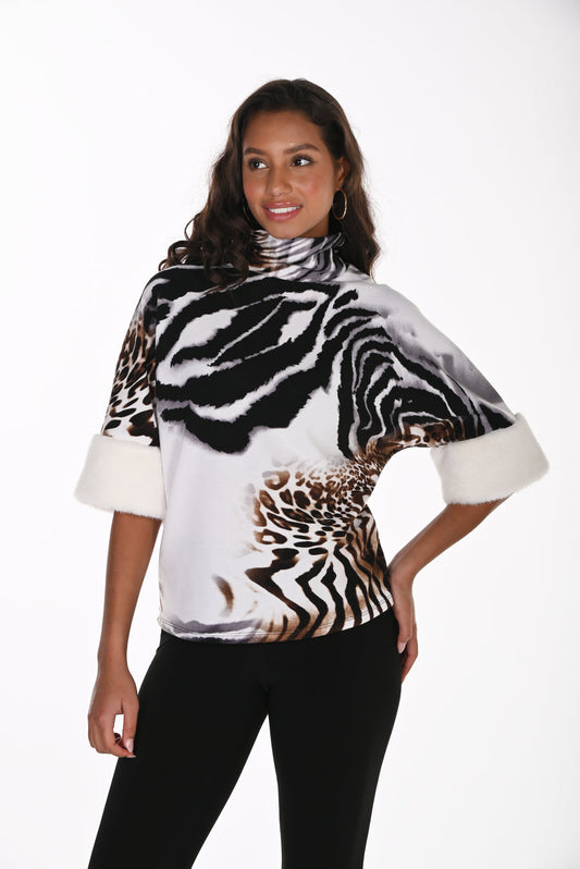 Womens Frank Lyman Knit Top in Ivory/Mocha