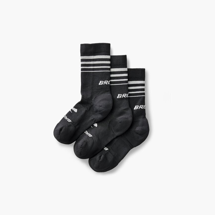 Womens Brooks 3-Pack Run-In Crew Socks in Black