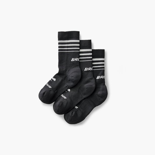 Womens Brooks 3-Pack Run-In Crew Socks in Black