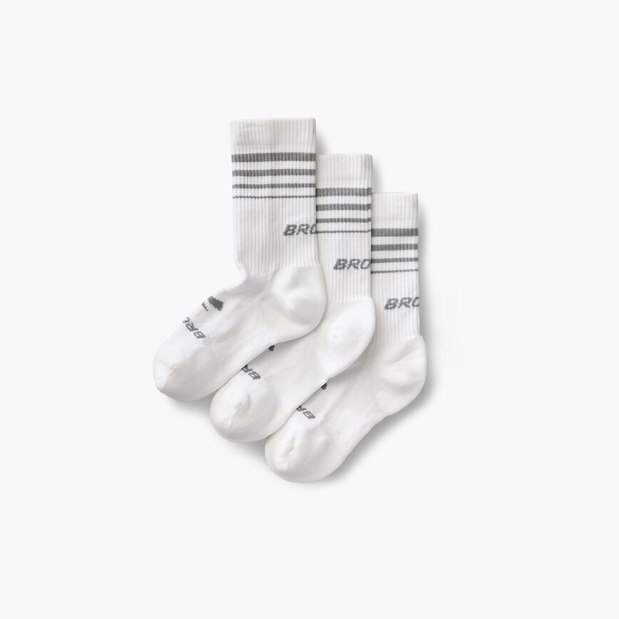 Womens Brooks 3-Pack Run-In Crew Socks in White