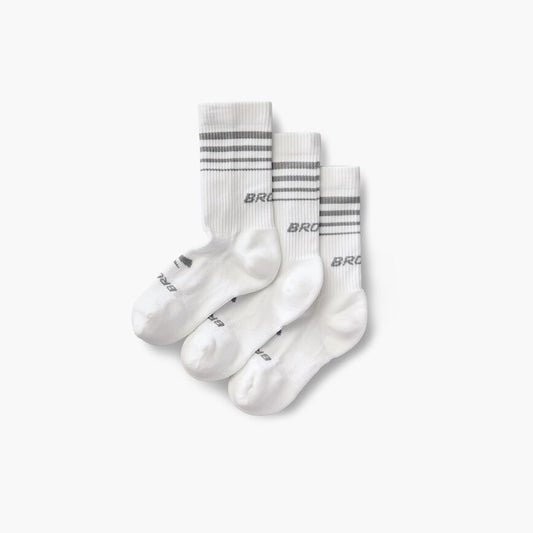 Womens Brooks 3-Pack Run-In Crew Socks in White