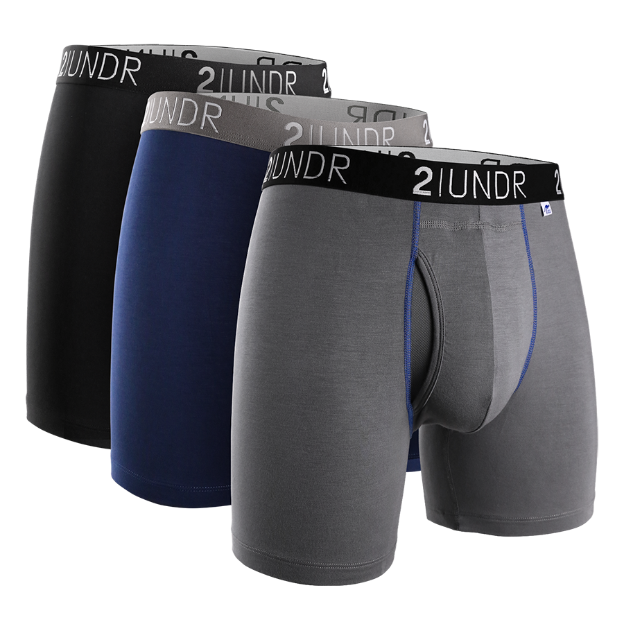 2 UNDR Swing Shift 3 Pack 6" Boxer Brief in Black/Grey/Navy