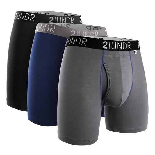 2 UNDR Swing Shift 3 Pack 6" Boxer Brief in Black/Grey/Navy