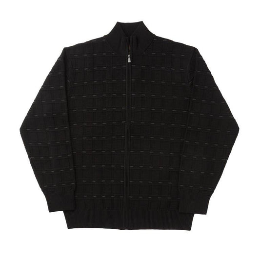 F/X Fusion Allover Box Stripe Full Zip Sweater in Black