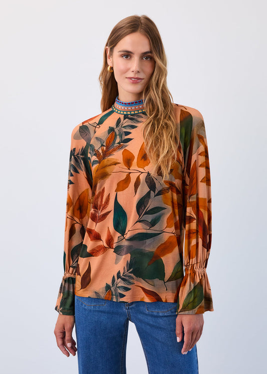 Womens FDJ Mock-Neck Trimmed Top in Miriam