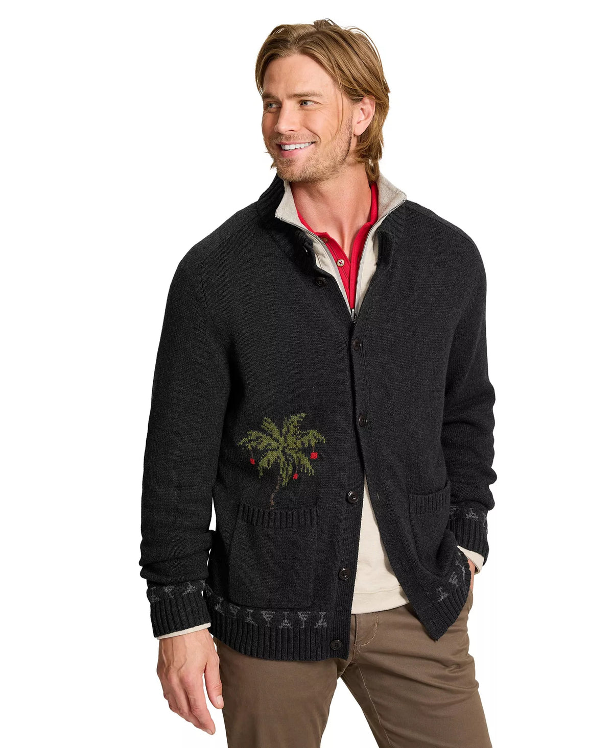 Tommy Bahama Beachy Claus Button Neck Cardigan in Black