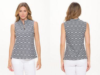 Womens Aryeh Elaine Sleeveless Front Zip Top in Navy