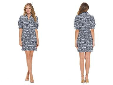 Womens Aryeh Asher Bubble Sleeve Dress in Navy
