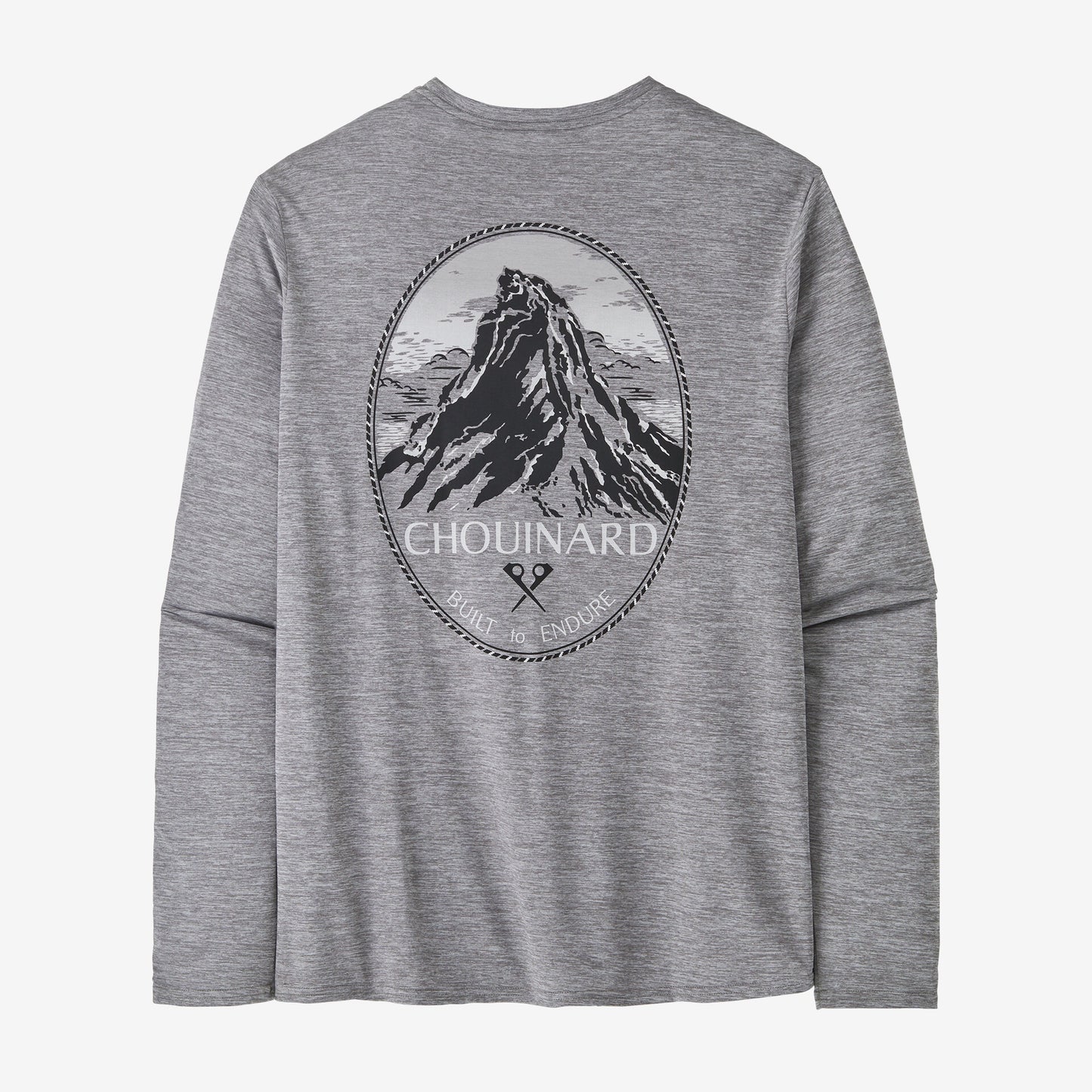 Patagonia Mens L/S Capiliene Cool Daily Graphic Shirt Lands in Chouinard Crest: Feather Grey