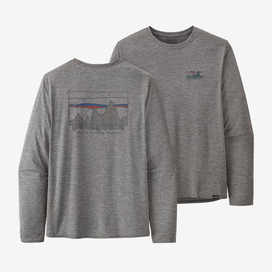 Patagonia Mens LS Cap Cool Daily Graphic LS Tee in '73 Skyline: Feather Grey