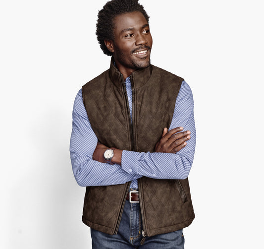 Johnston & Murphy Upton Reversible Vest in Dark Brown/Navy Plaid