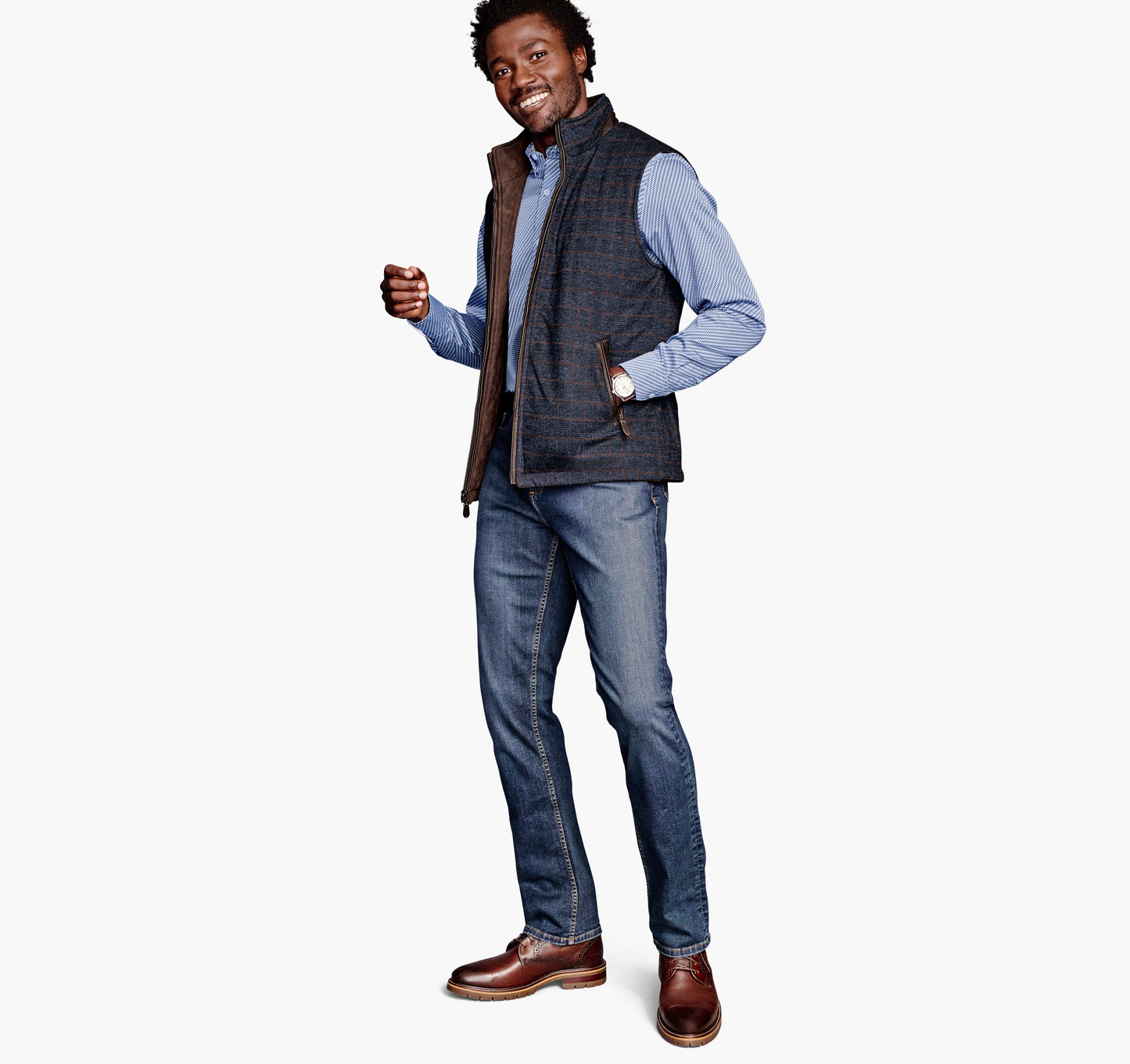 Johnston & Murphy Upton Reversible Vest in Dark Brown/Navy Plaid