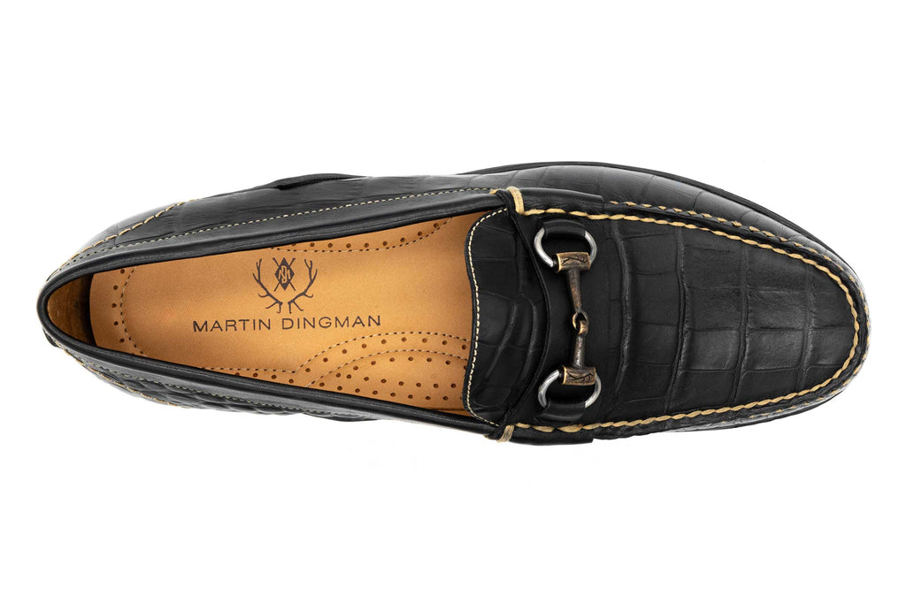 Martin Dingman Bill Alligator Grain Horse Bit Loafers in Black