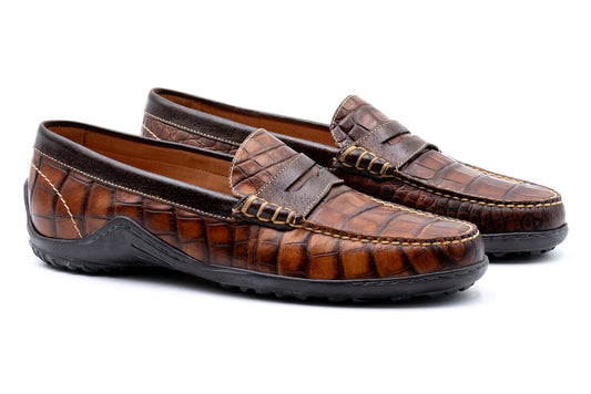 Martin Dingman Bill Alligator Grain Penny Loafer in Chestnut