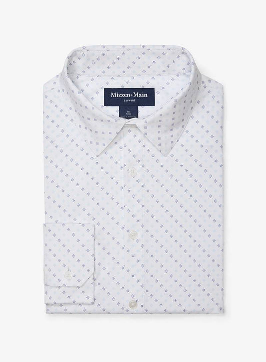 Mizzen + Main Leeward Trim Fit Short Sleeve Sportshirt in White Dot Geo