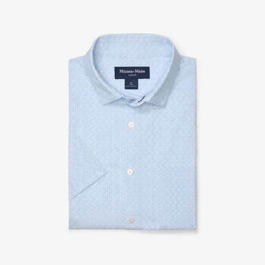 Mizzen + Main Leeward Trim Fit Short Sleeve Sportshirt in White Triangle Dash