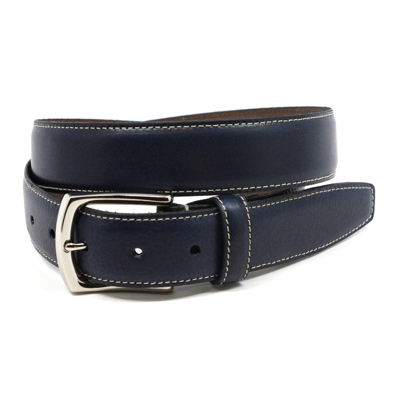 Torino Belts Burnished Tumbled Leather Belt in Navy