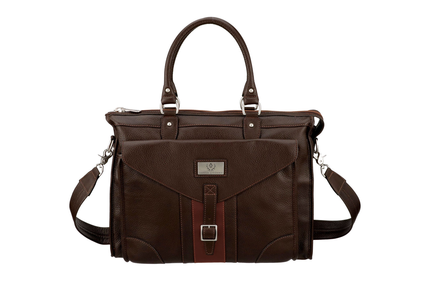 Martin Dingman Rudyard Polocrosse Tumbled Saddle Leather Briefcase in Dark Brown