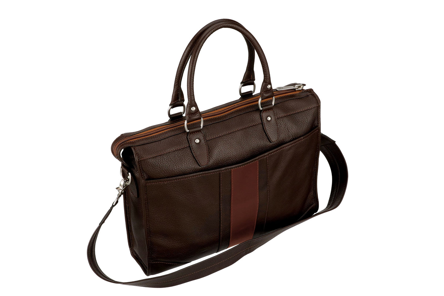 Martin Dingman Rudyard Polocrosse Tumbled Saddle Leather Briefcase in Dark Brown