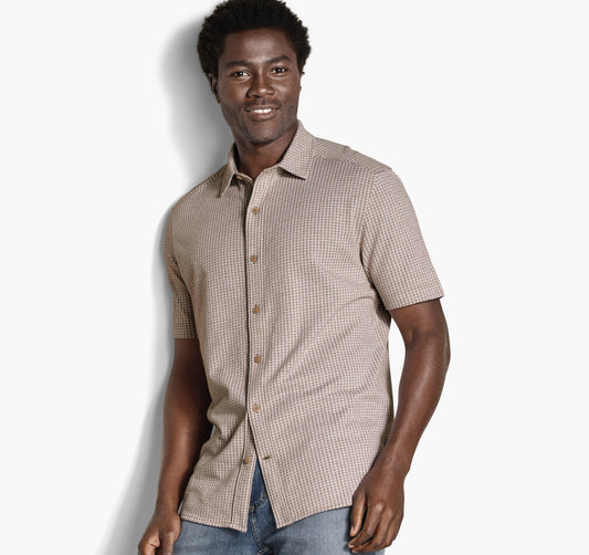 Johnston & Murphy Bennett Short Sleeve Sportshirt in Tan Gingham