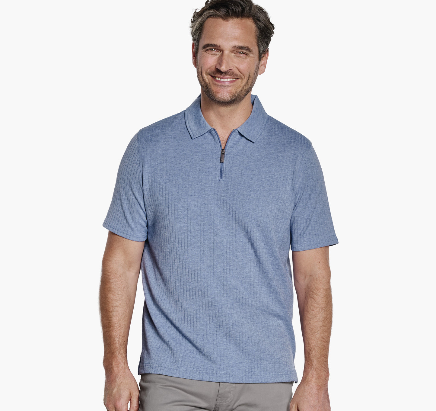 Johnston & Murphy Finn Ribbed Zip Polo in Blue