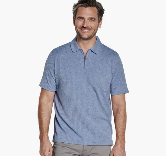 Johnston & Murphy Finn Ribbed Zip Polo in Blue