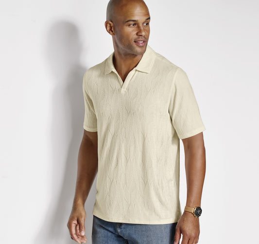 Johnston & Murphy Sedona V-Neck Polo in Ivory Frond