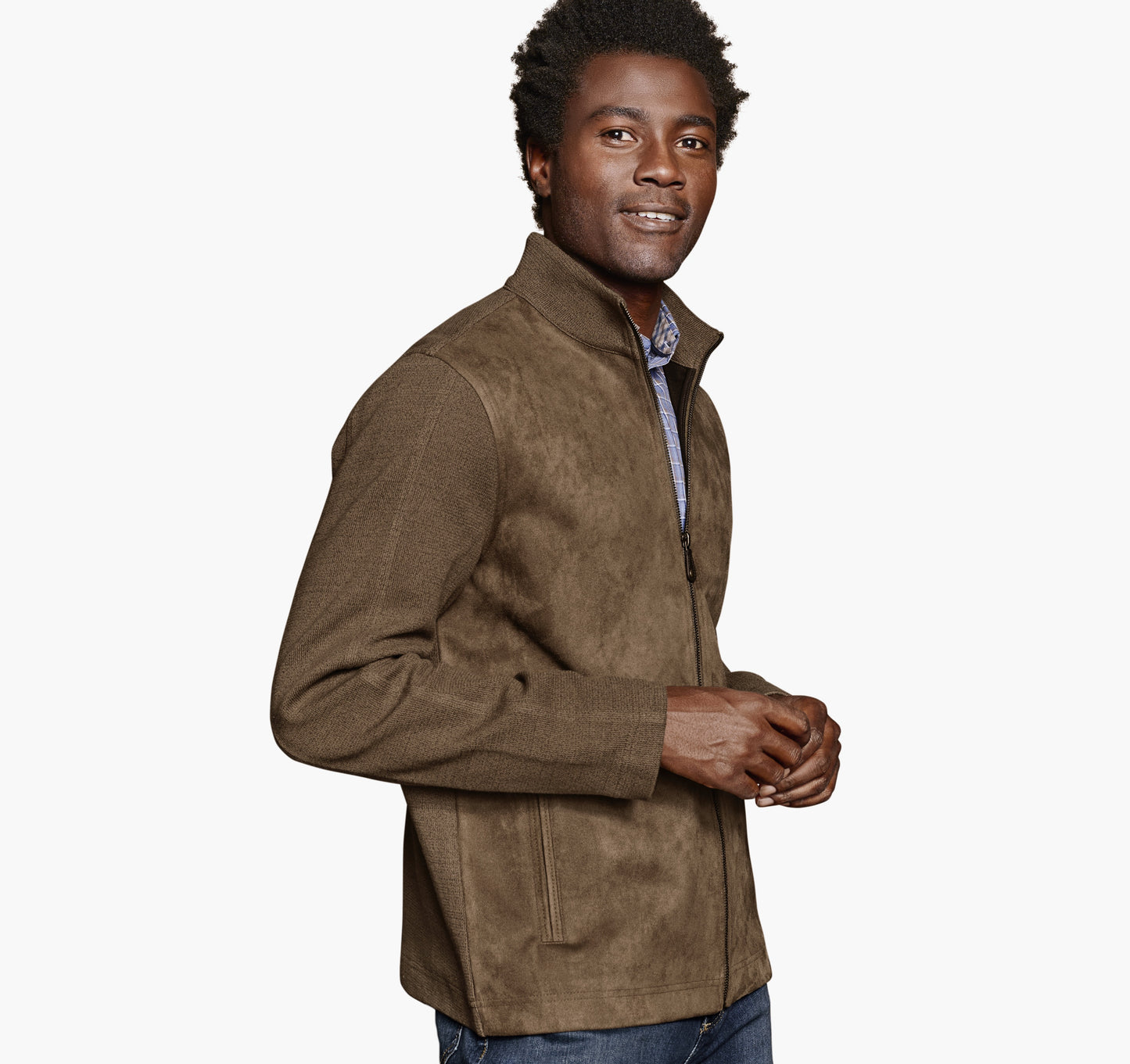 Johnston & Murphy Faux Suede Full Zip in Camel