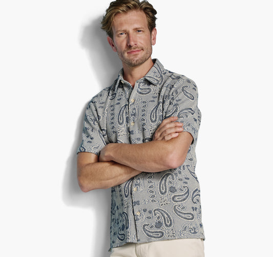Johnston & Murphy Linden Textured Short Sleeve Sportshirt in Blue Paisley