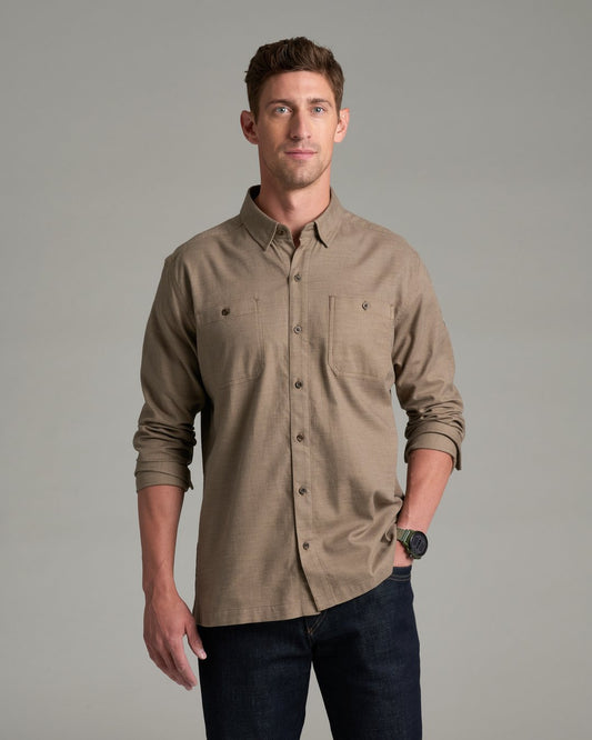 Kuhl Mens Revolvr LS Flannel Shirt in Desert Taupe