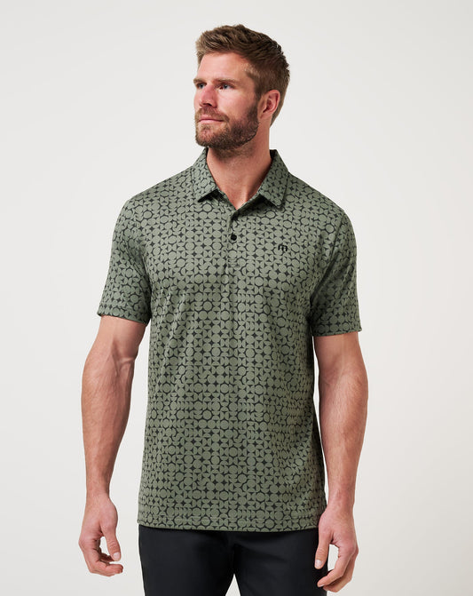 Travis Mathew Featherweight Caves Printed Polo in Dark Olive