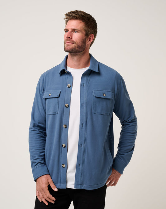 Travis Mathew Peak Fleece Shirt Jacket in Sea