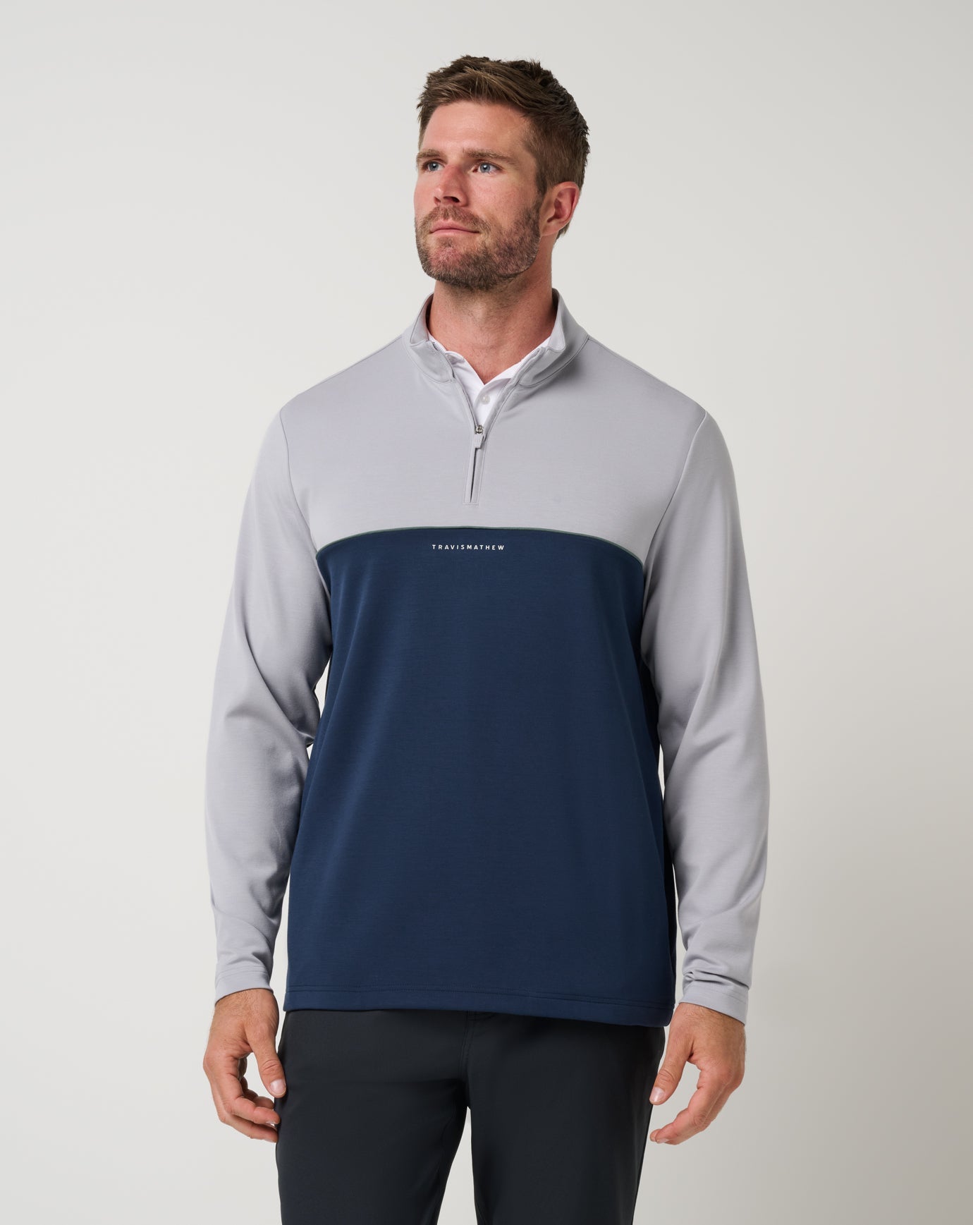 Travis Mathew Fibercloud Chest Block Quarter Zip in Light Grey
