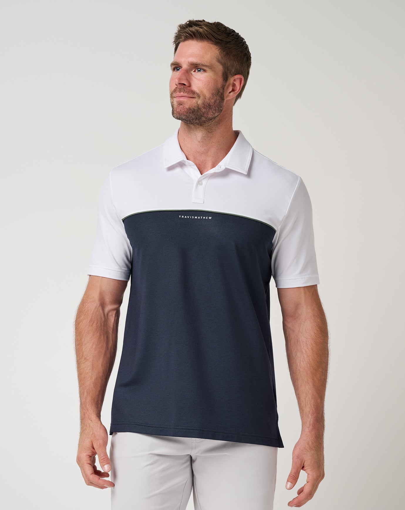 Travis Mathew Featherweight Color Block Polo in White