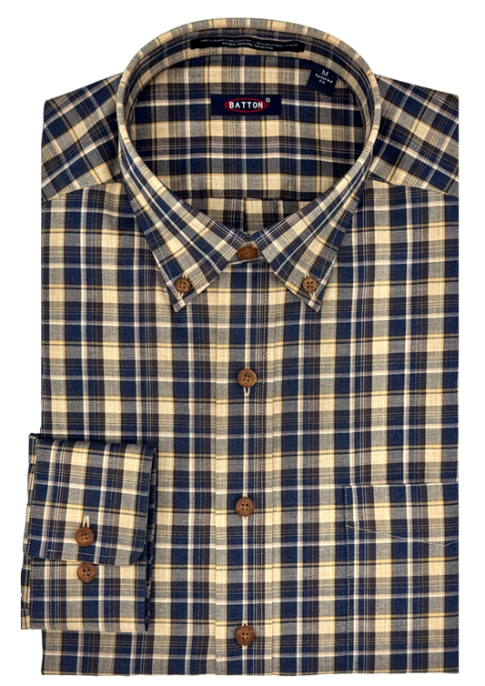 Hornor & Harrison Audell Button Down Sport Shirt in Tan/Navy Plaid