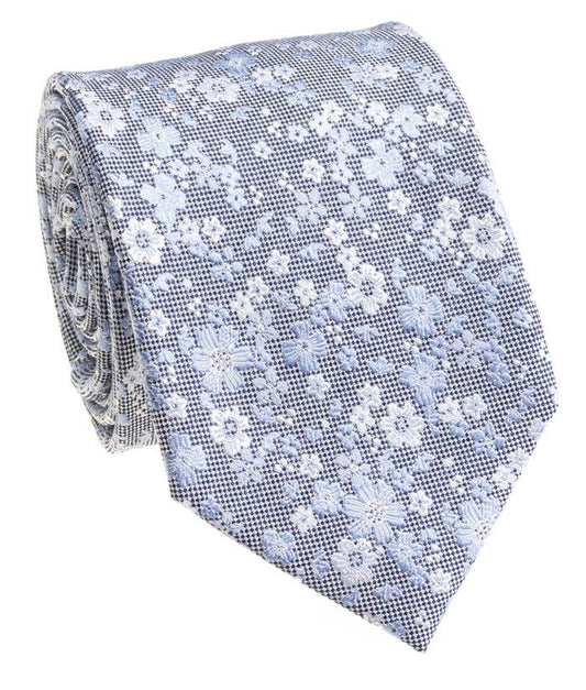 Pacific Silk 100% Silk Necktie in Light Blue Floral Pattern