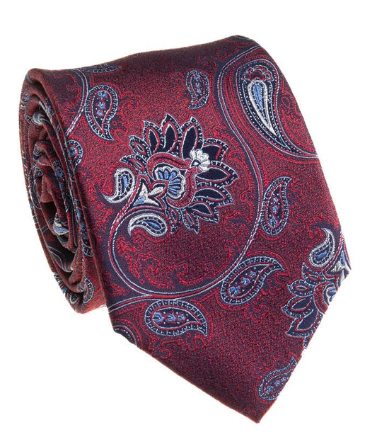 Pacific Silk 100% Silk Necktie in Burgandy Paisley