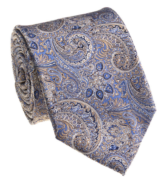 Pacific Silk 100% Silk Necktie in Blue Paisley