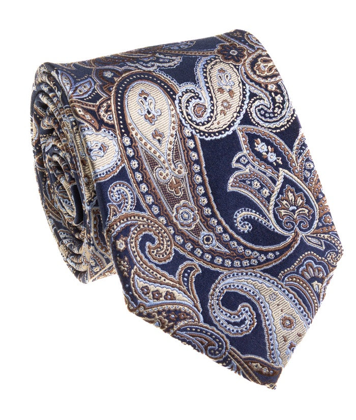 Pacific Silk 100% Silk Necktie in Brown Paisley