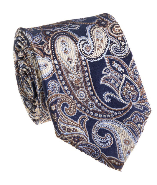 Pacific Silk 100% Silk Necktie in Brown Paisley